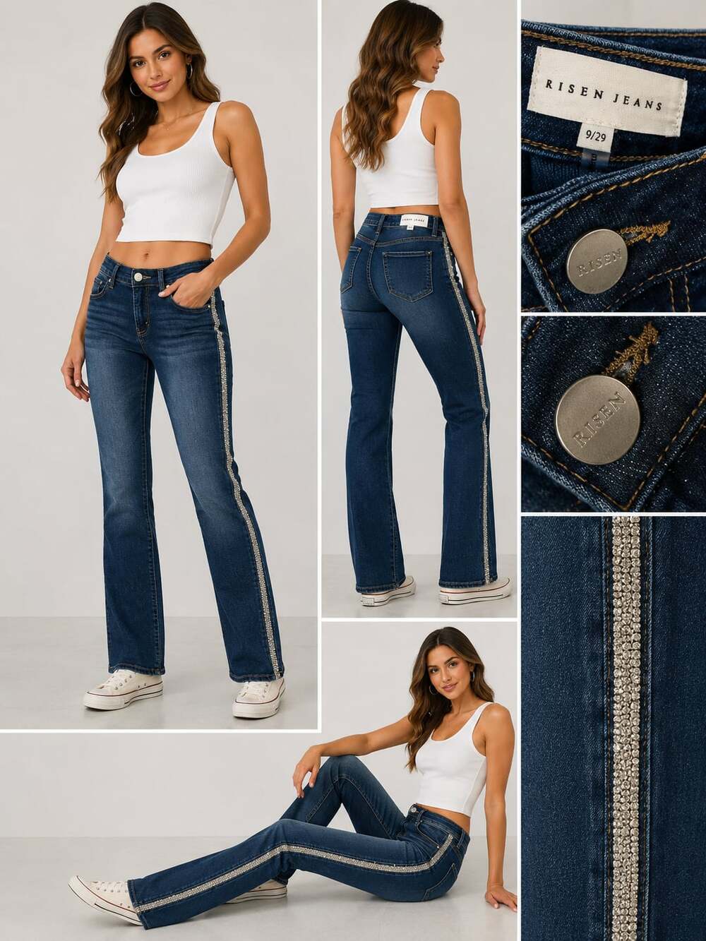 Risen Jeans Rhinestone Side Stripe Wide Leg Jeans Size 9/29
B98JC